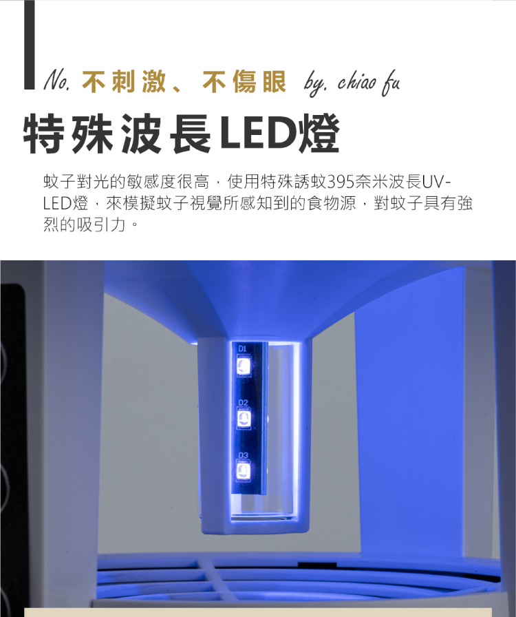 【巧福】吸入式捕蚊器 IPX4防潑水 首創誘餌+黏蚊紙 (無腳架) UC-700